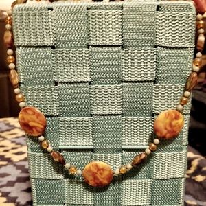 Necklace and Bracelet Set Orange Beaded